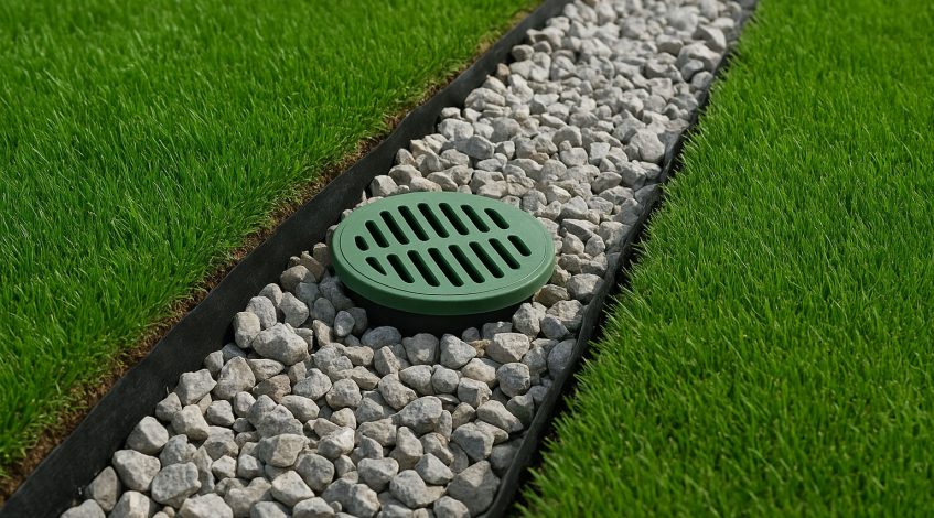 French drain installation with gravel and perforated pipe